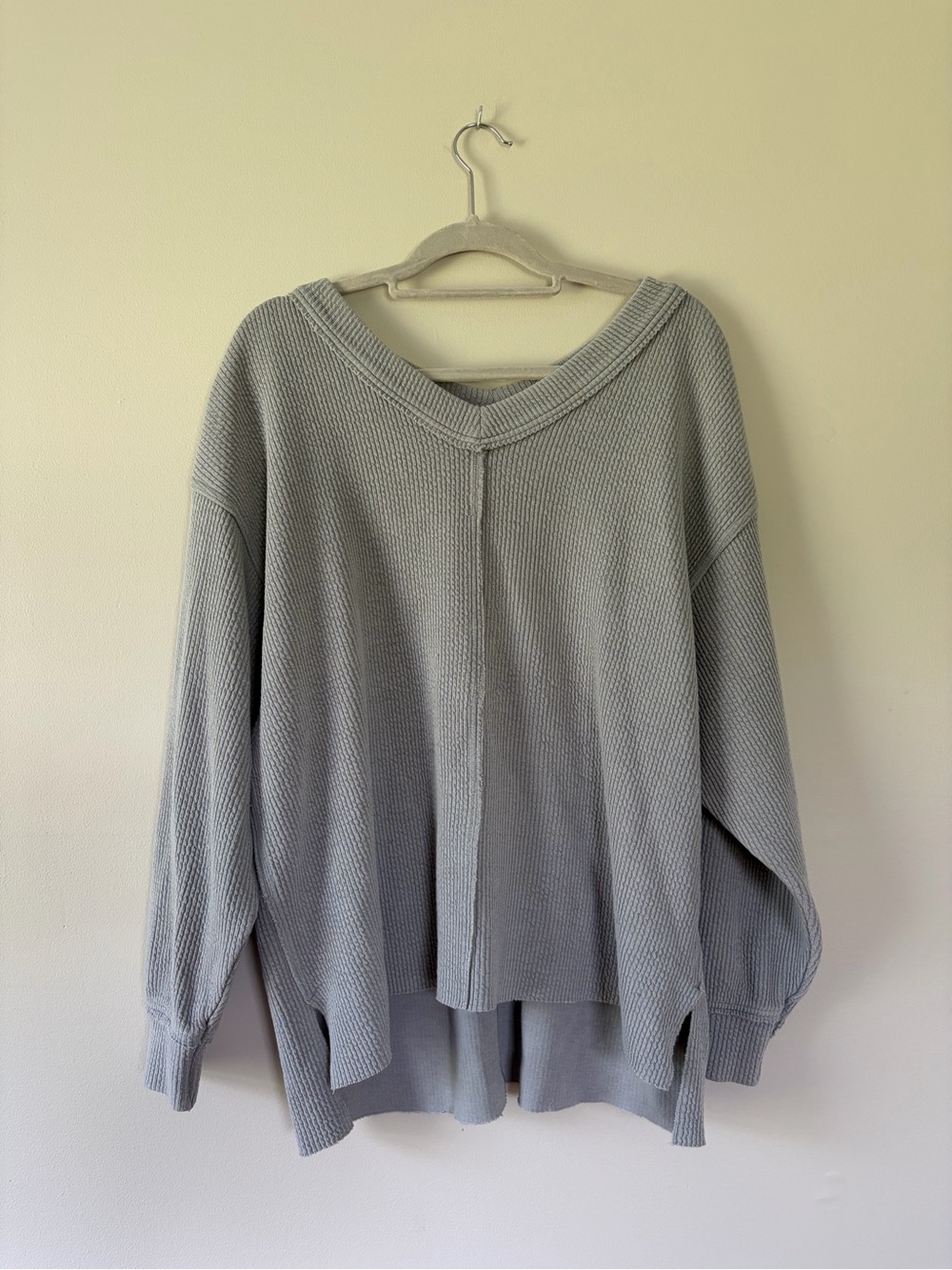oversized aerie Light Gray V-Neck Waffle Knit Sweater